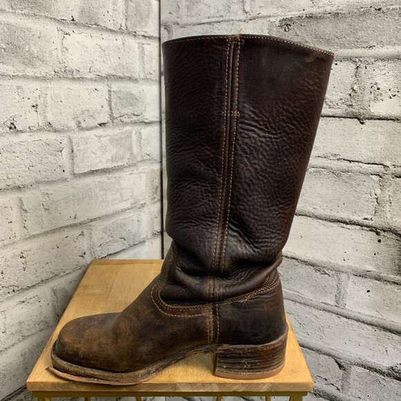 Frye Vintage 70s Campus Boots 7 Brown Distressed Leather Boho Chunky Block Heel - Picture 5 of 16